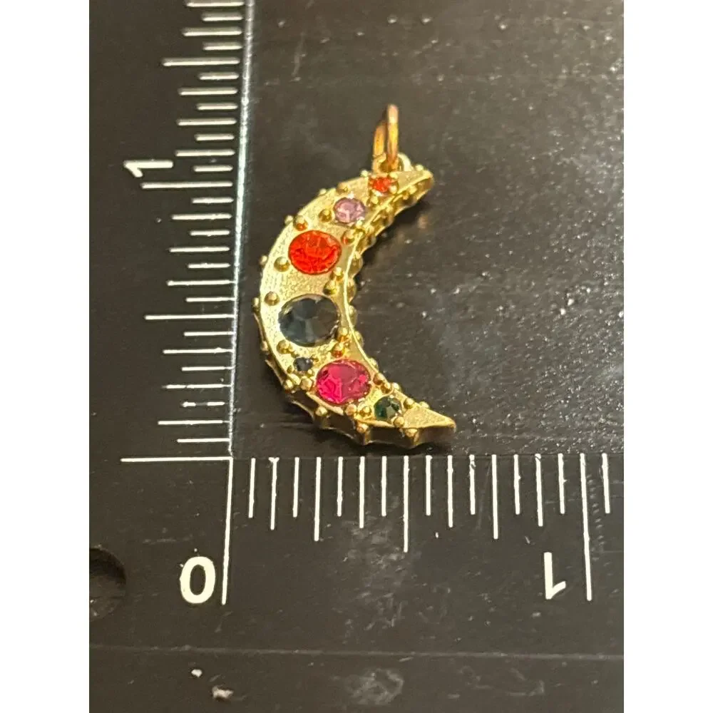 Vintage Multicolor Rhinestone Crescent Moon Pendant